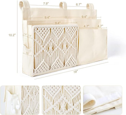 Mkono Bedside Caddy Hanging Organizer, Bunk Woven 7 Pockets Bed Storage Bag - Image 5