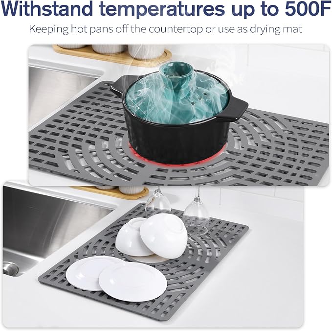 Silicone Sink Protector 19"x13" Center Drain Hole, Heat Resistant Non-slip - Image 6