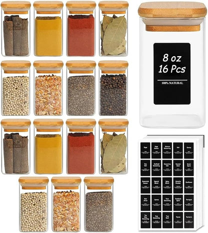 ComSaf Spice Jars with Labels 8 oz 16Pack, Small Spice Containers Starter Set by ComSaf