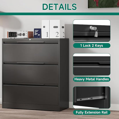 Filing Cabinet with Lock, Lateral File Cabinets 3 Drawer Metal Wide Filing - Image 5