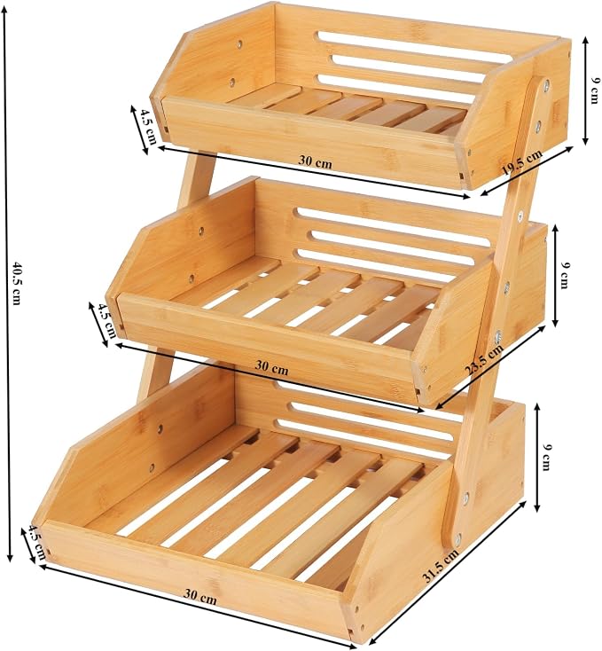 Bamboo Fruit Basket 3 Tier for Kitchen Counter, Assemble Display Stand for - Image 3