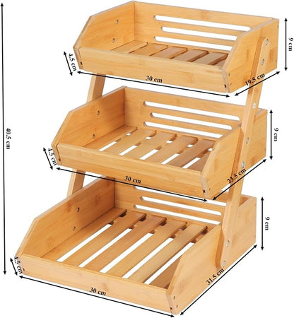 Bamboo Fruit Basket 3 Tier for Kitchen Counter, Assemble Display Stand for - Image 3