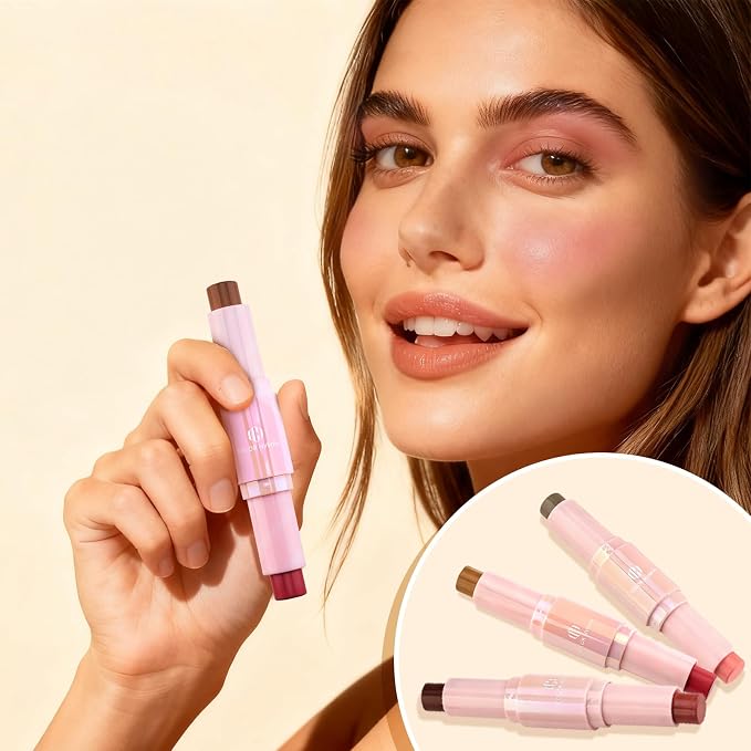 Color Nymph Cream Blush Contour Stick, Double-end Makeup Stick Multiuse Blush - Image 8