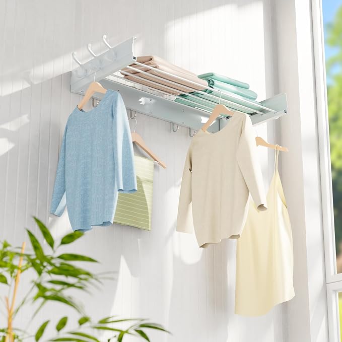 BAKON Wall Mounted Drying Rack, Indoor Outdoor Foldable Wall Mounted Clothes - Image 3
