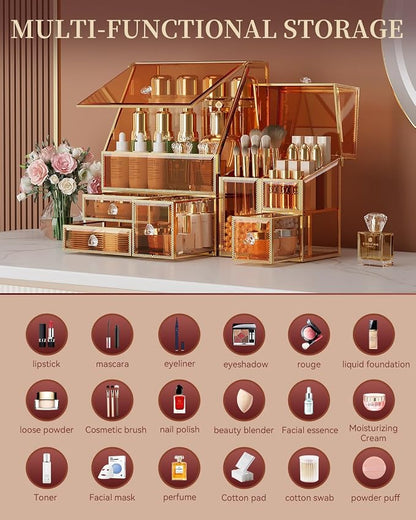 Makeup Organizer Amber, Glass Vanity Organizer - Image 3