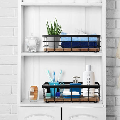 TJ.MOREE Small Metal Wire Basket, Decorative Wood Base Organizer - Image 7