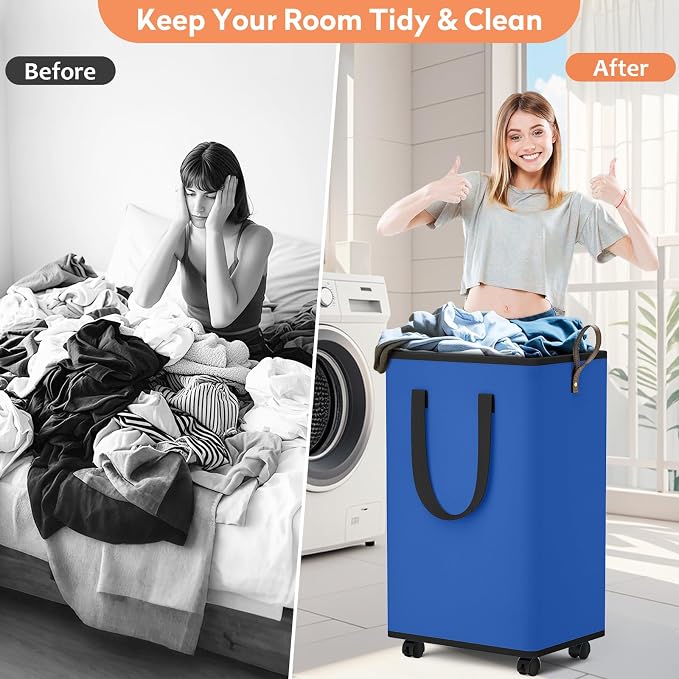 SpaceTrove Laundry Basket with Wheels, Collapsible Laundry Baskets, Laundry - Image 4