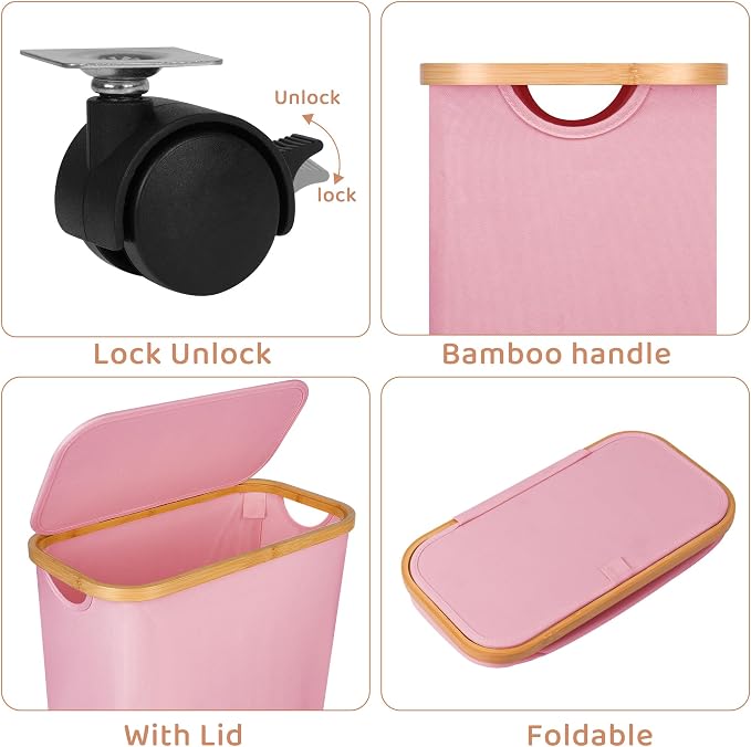 Slim Laundry Basket with Wheels, Narrow Hampers - Image 2