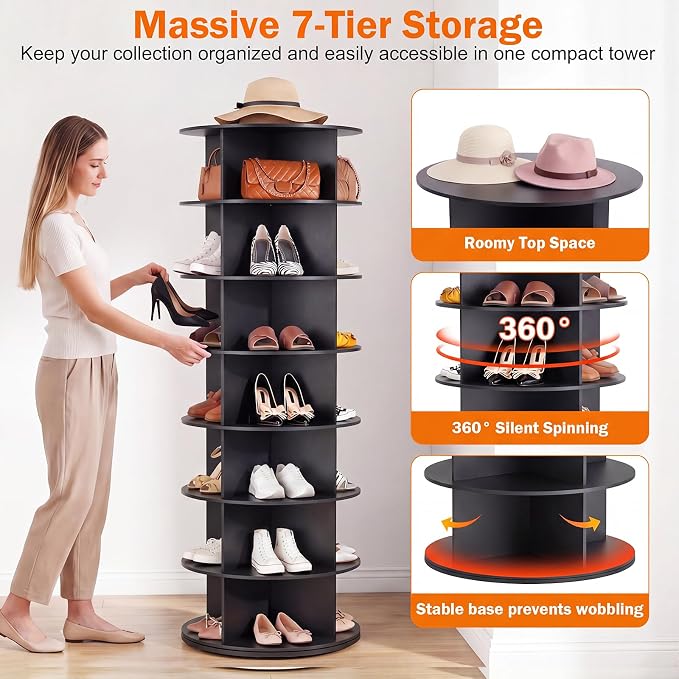 Redlife 360° Rotating Shoe Rack Tower, 7-Tier Lazy Susan Shoe Organizer - Image 3
