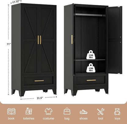 71" Tall Metal Wardrobe Cabinet - Image 3