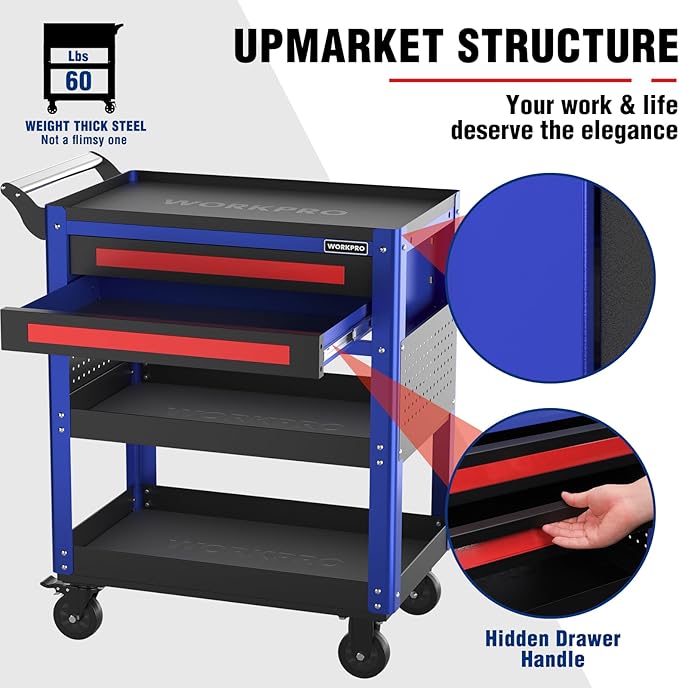 WORKPRO Premium 28" 2-Drawer Rolling Tool Cart, Heavy Duty Utility Industrial - Image 4