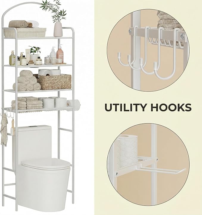 4-Tier Over The Toilet Storage, Bathroom Organizer | Space-Saving, Metal Shelf - Image 4