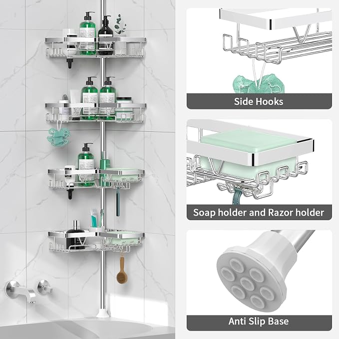 DAOYA Corner Shower Caddy Tension Pole - Image 5