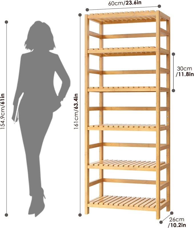 FOTOSOK 6-Tier Bamboo Shelf, Bamboo Bookcase - Image 3