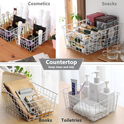 4 Pack White Wire Baskets for Organizing Office Wire Storage Basket White Metal - Image 3