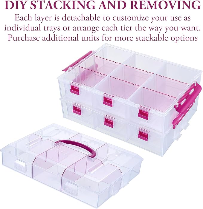 MyGift 11 Inch Clear Arts and Crafts Stackable Container, Sewing Supplies - Image 2