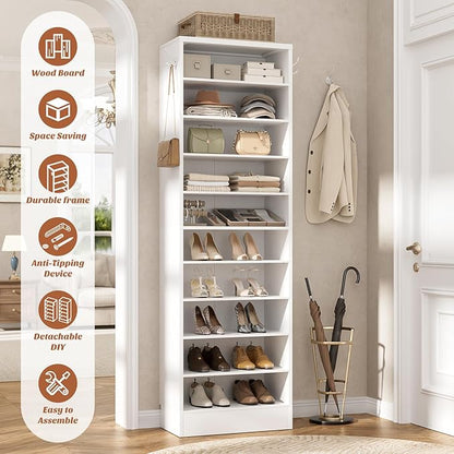 Aheaplus Narrow Shoe Cabinet, 10 Tiers Tall Wood Shoe Rack, Shoe Storage - Image 3