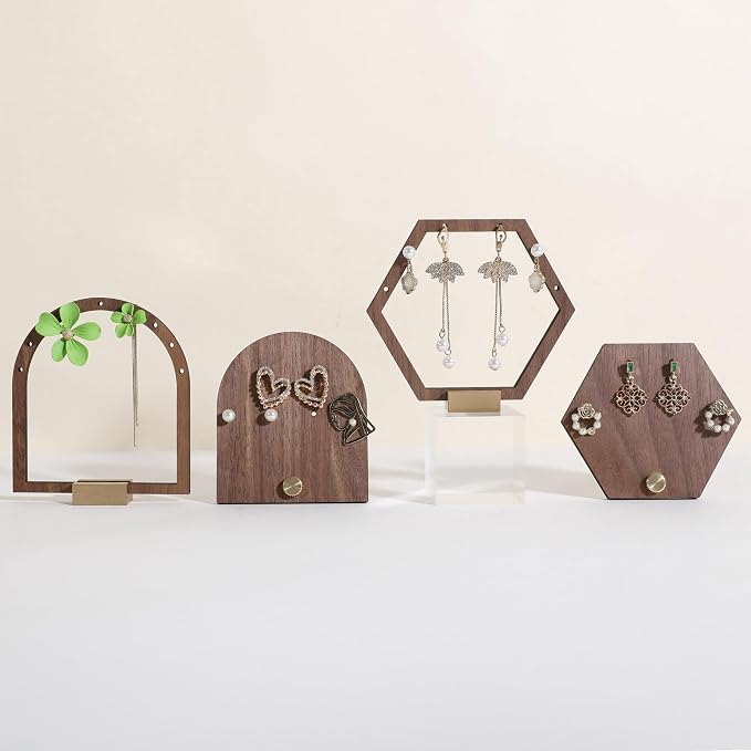 GemeShou 3pcs wooden jewelry earring organizer holder, walnut earring studs - Image 7
