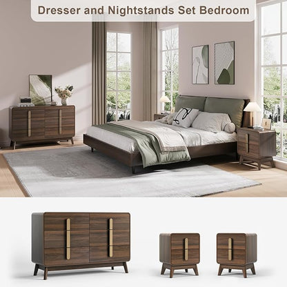 Mid Century Modern Bedroom Set, 6 Drawer Dresser and Nightstand Sets - Image 5