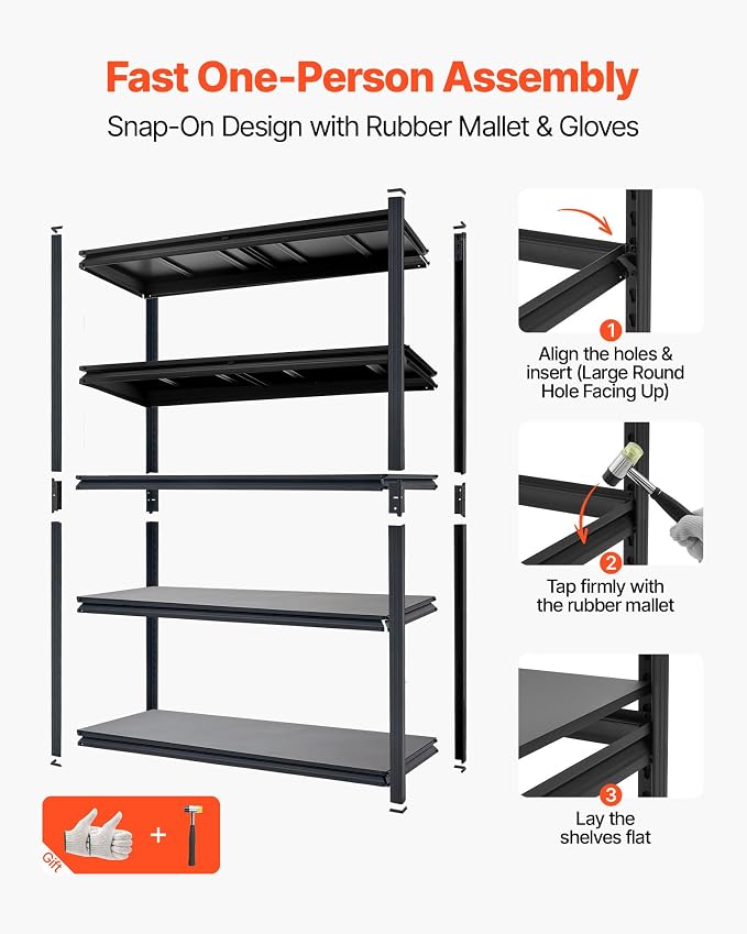 VEVOR Storage Shelves, 5-Tier Adjustable, 2500 lbs Capacity, Heavy Duty Garage - Image 3