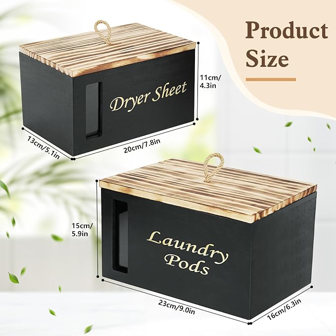2 Pcs Wood Laundry Pods Container & Dryer Sheet Holder, Solid Pine Laundry - Image 3