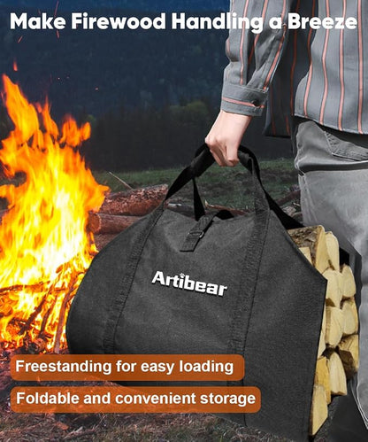 28 Inch Firewood Rack with 900D Canvas Log Carrier Bag, Outdoor Indoor Log - Image 5