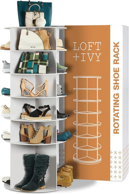 LOFT + IVY 7 Tier Rotating Shoe Rack Tower – 360° Spinning Storage Organizer by LoftIvy
