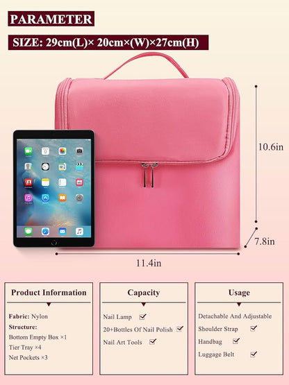Deciniee Large Pink Makeup Nail Polish Organizer Bag, 4 Tier Professional - Image 6