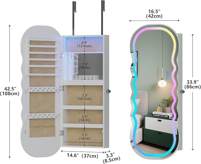 HNEBC LED Mirror Jewelry Cabinet - Image 3