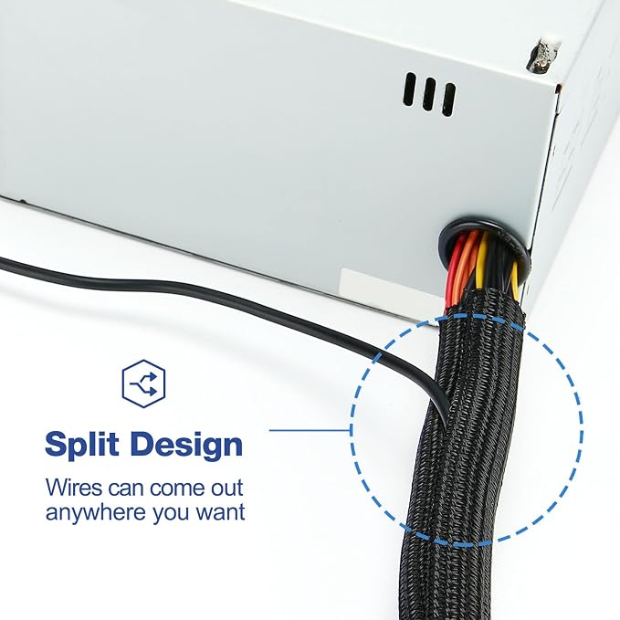 JOTO 10 Feet Cable Management Sleeve -Black | Cord Organizer System - Image 2