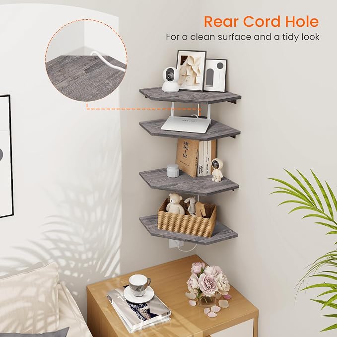 Corner Shelf Wall Mount, Wall Shelf Organizer, Wood Hanging Storage Shelving - Image 6