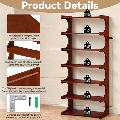 7-Tier 41" Tall Wooden Vertical Shoe Rack, E-Shaped Multi-Layer Solid Wood - Image 3