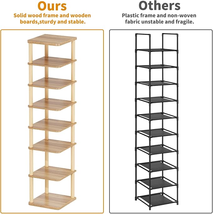 LUCKNOCK Vertical Shoe Rack, 8-Tier Tall Narrow Shoe Organizer - Image 8