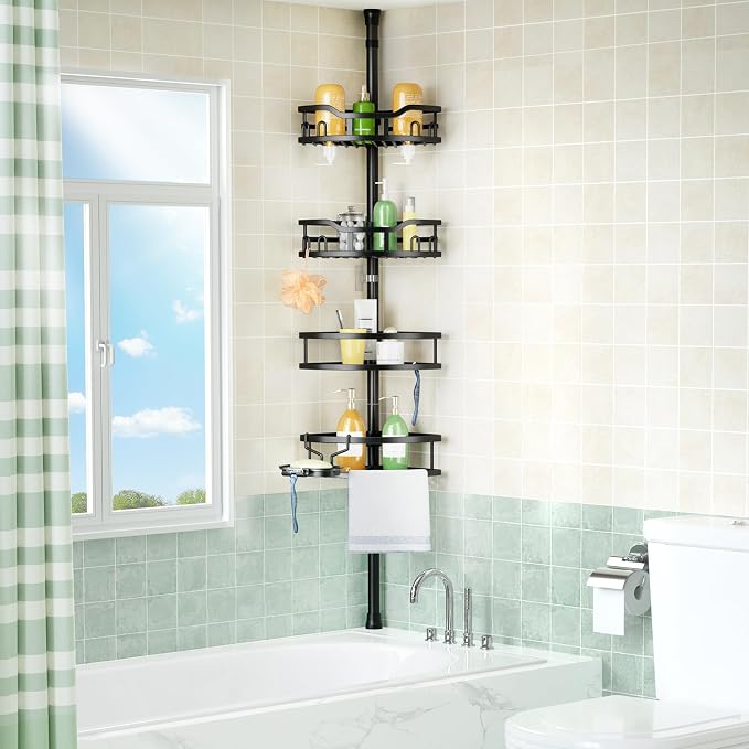 HAMITOR Corner Shower Caddy Tension Pole: Rustproof Stable 4-Tier Bathroom - Image 7