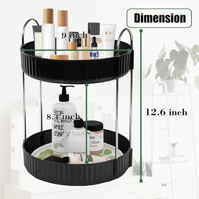 Rotating Makeup Organizer Countertop 2 Tier Lazy Susan Trays Spinning Skincare - Image 5