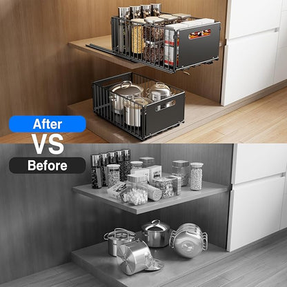 Mustorn 2 Pack Pull Out Cabinet Organizer, Slide Out Drawers - Image 6