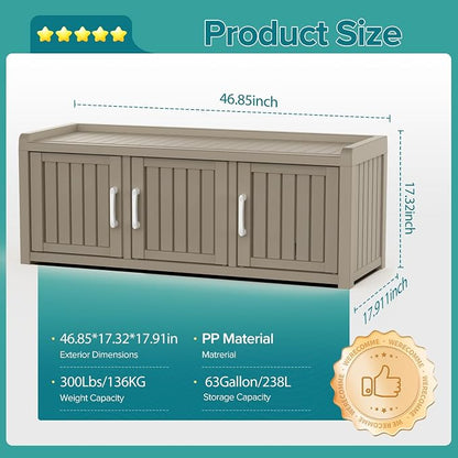 ROJIK Shoe Cabinet Waterproof UV-Resistant, Storage Bench Indoor Outdoor - Image 3