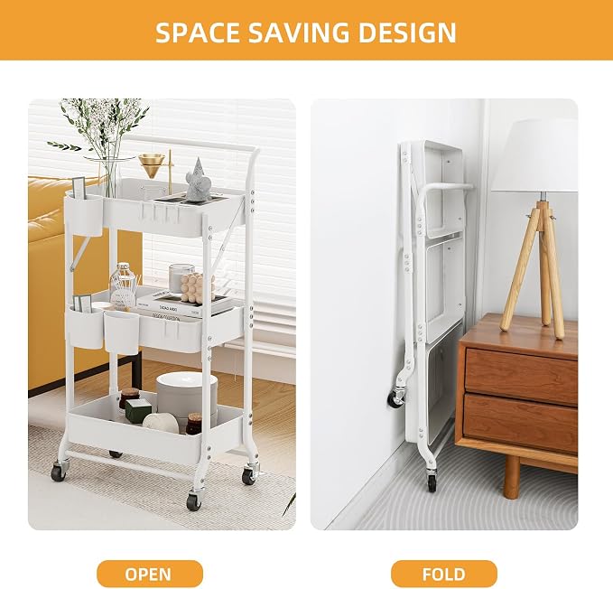 3-Tier Folding Rolling Utility Cart - Image 4