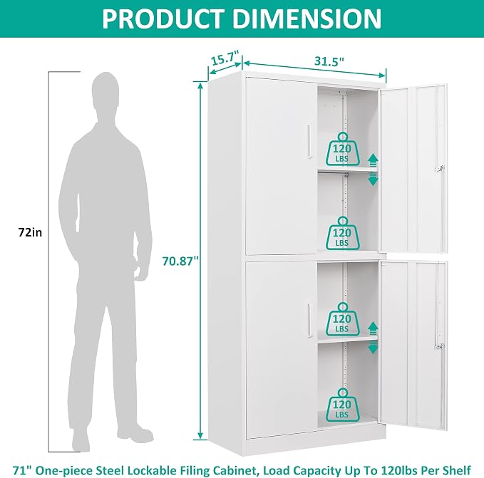 Metal Storage Cabinet with 3 Adjustable Shelves, Garage Storage Cabinet with - Image 3