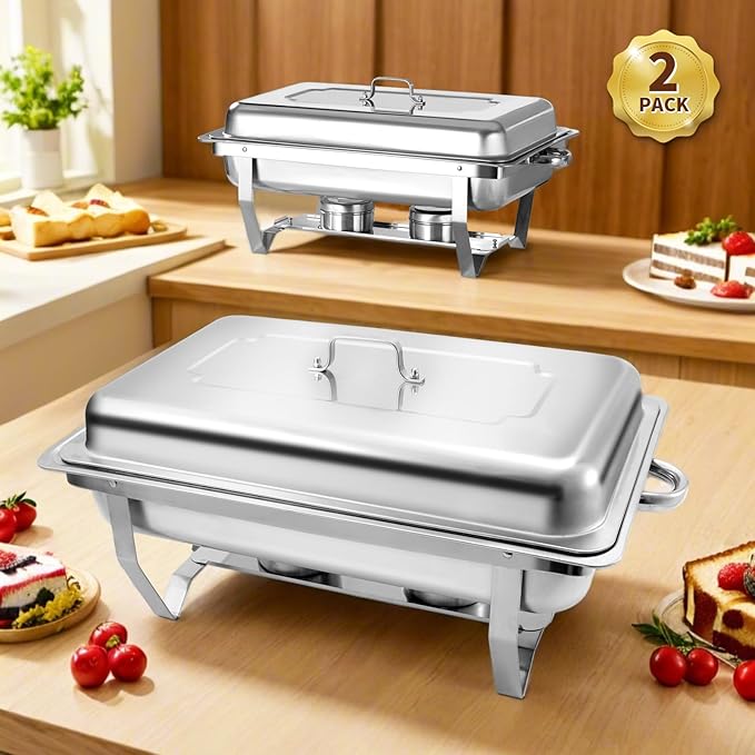 8 Qt 2 Pack Full Size Stainless Steel Chafing Dishes Buffet Set by Jacgood
