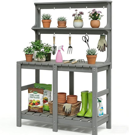 Outdoor Potting Bench with 3 Tier, All-Weather Patio Potting Table with Tool - Image 6