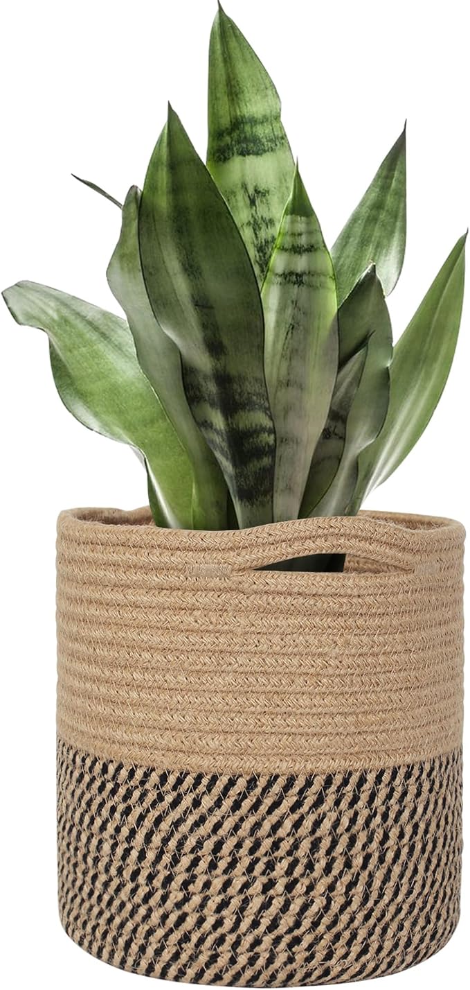 MEGASKET Woven Jute Plant Basket, Wicker Basket Planter up to 7" Pot, Round by MEGASKET