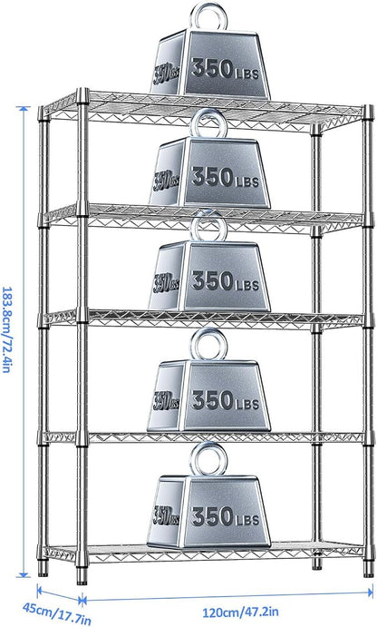 IZEUK 5-Tier Heavy Duty Metal Storage Shelving Unit, Adjustable Steel Wire Rack - Image 3