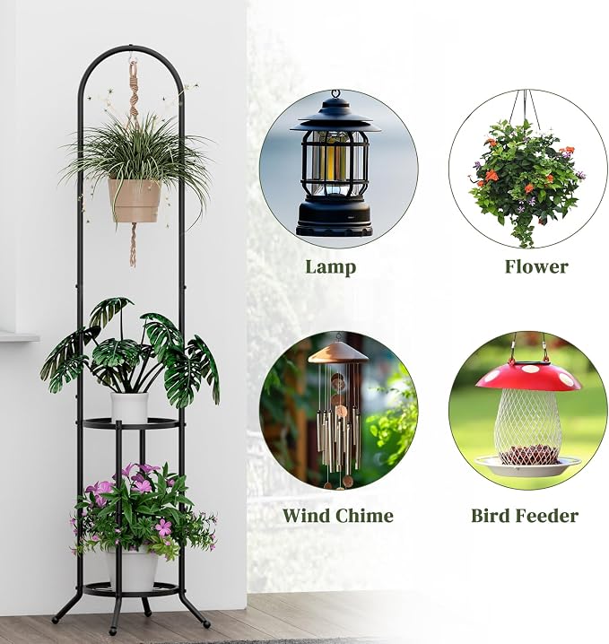 2-tier Hanging Plant Stand Indoor and Outdoor, Space-Saving Iron Plant Shelf - Image 6