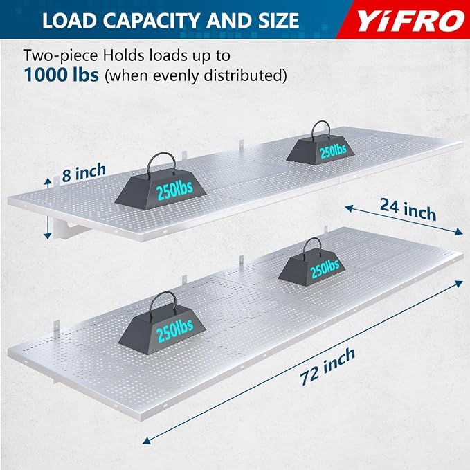 4-Pack 2x3ft Heavy Duty Garag e Wall Shelving, 1000 lbs Load Capacity, Garage - Image 2