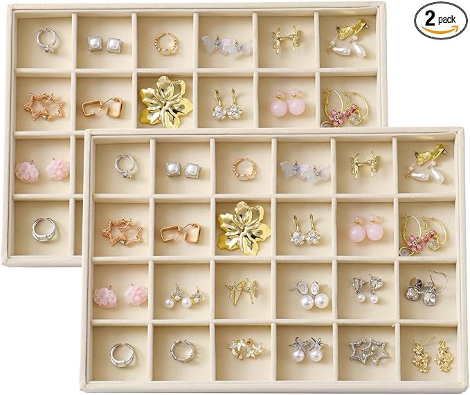Large Velvet Jewelry Tray 2 Pack Stackable Jewelry Display Drawer Inserts Trays by Unknown