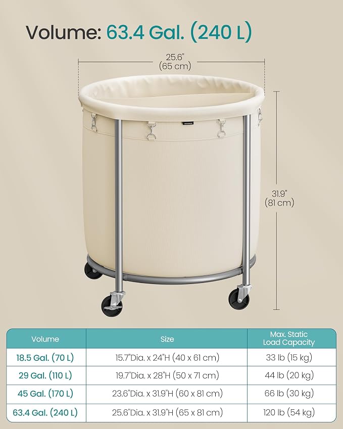 SONGMICS Laundry Basket, Rolling Steel Frame - Image 7