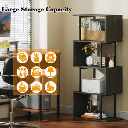 Furologee Geometric Bookshelf 5 Tier Bookcase, Industrial S-Shaped Display - Image 4
