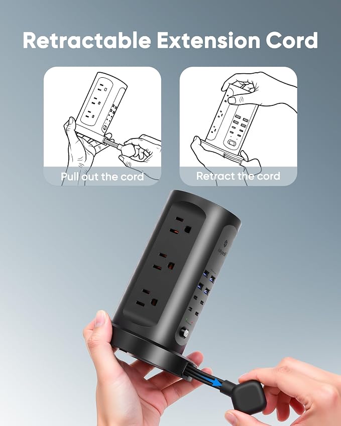 Kakyanill 30W USB Charging Station, Power Strip Tower, 9 AC Outlets - Image 2