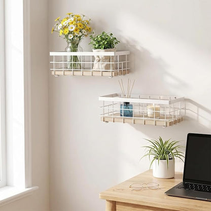 TJ.MOREE Small Metal Wire Basket, Decorative Wood Base Organizer - Image 6